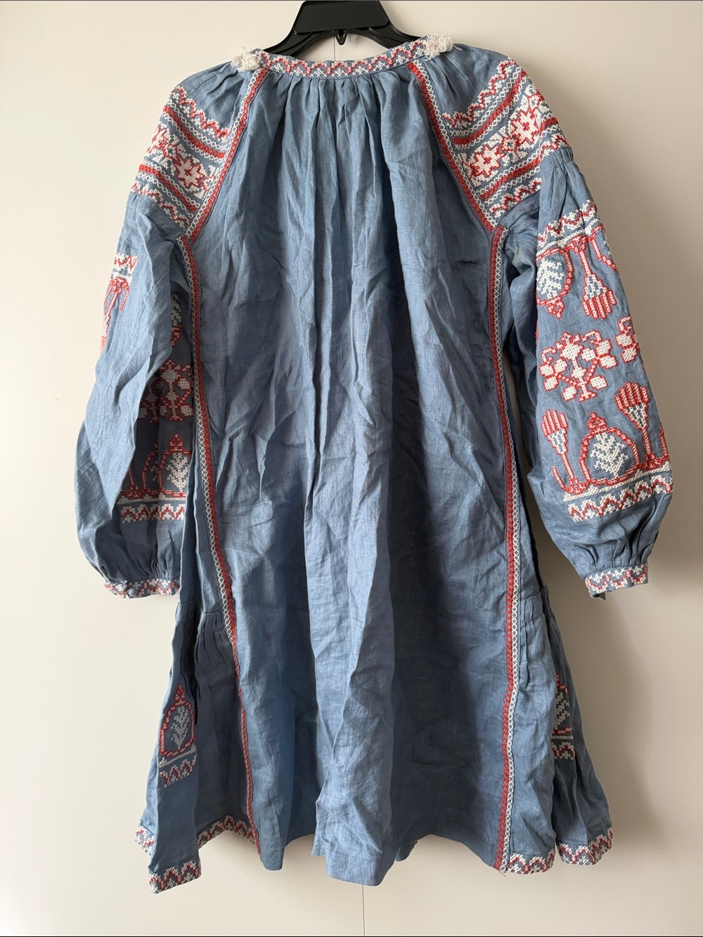 Frame Denim Light Blue Embroidered Dress with Red Tassels - Picture 4 of 6